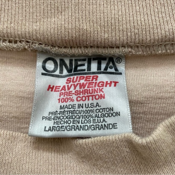 Oneita Crew Neck Cropped T-shirt 100% Cotton Neutral Color Made in USA - Picture 3 of 4